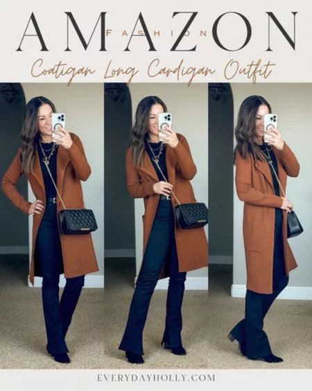 viral must have Amazon Long Cardigan Coatigan outfit size XS, fall outfit idea, quilted purse crossbody ba, teacher outfit, mom style, over 40 petite style , i linked similar black booties. Express skyscraper, black jeans 0 short. Come in petite, regular, and long. 

#LTKSeasonal #LTKover40 #LTKstyletip