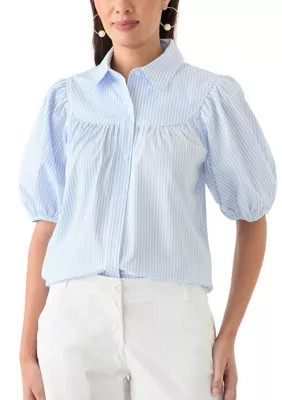 Women's Short Puff Sleeve Button Front Blouse | Belk