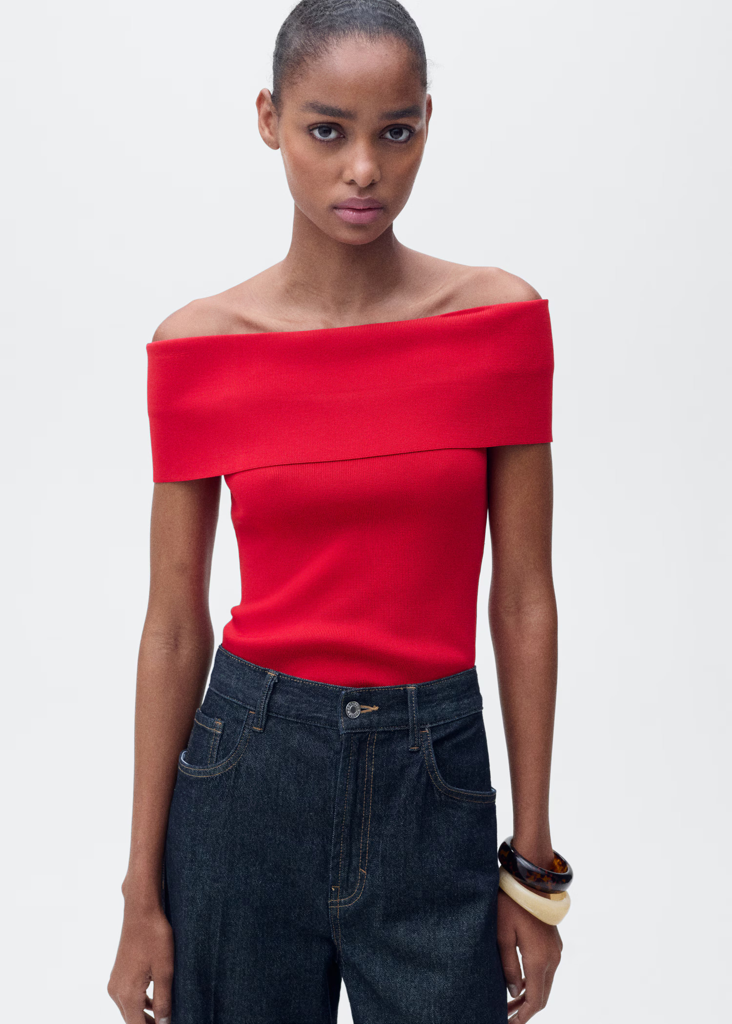 Off-the-shoulder knitted top - Women | MANGO United Kingdom | MANGO (UK)