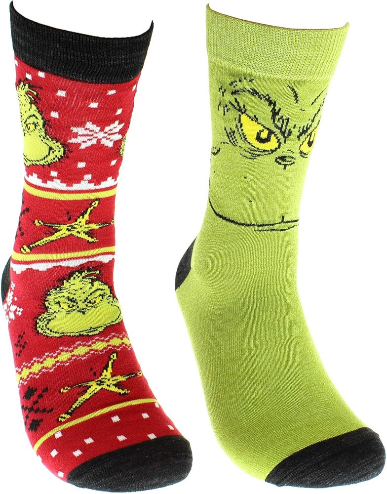 Dr Seuss The Grinch Grinchmas Adult Holiday Crew Socks 2 Pair | Amazon (US)