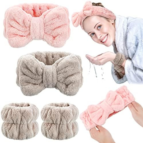 Chuangdi 4 Pcs Spa Headband Wrist Washband Scrunchies Cuffs for Washing Face, Towel Wristbands Ha... | Amazon (US)