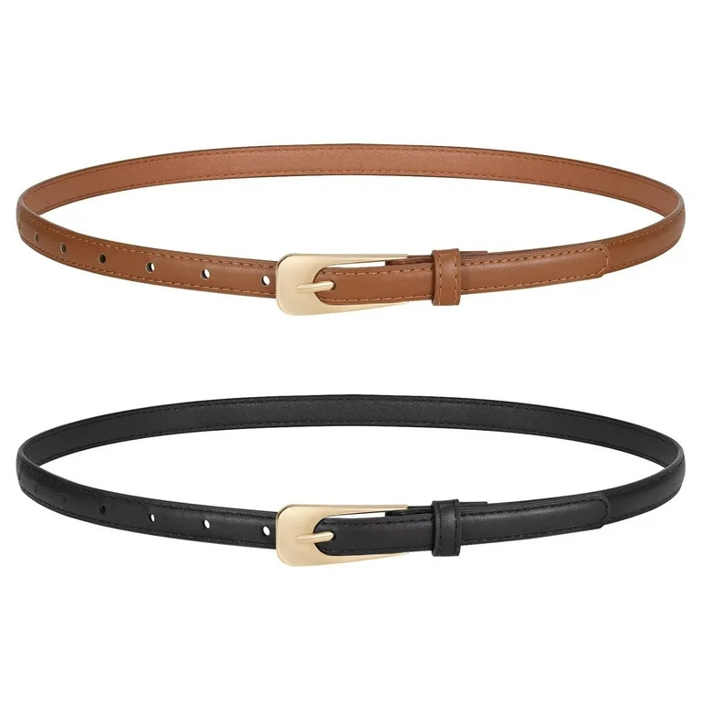 JASGOOD 2 Pack Women Thin Leather Belts Ladies Skinny Waist Belt for Dresses Jeans with Gold Buck... | Walmart (US)