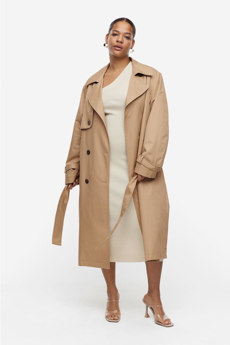 Cotton Twill Trench Coat - Beige - Ladies | H&M US | H&M (US)