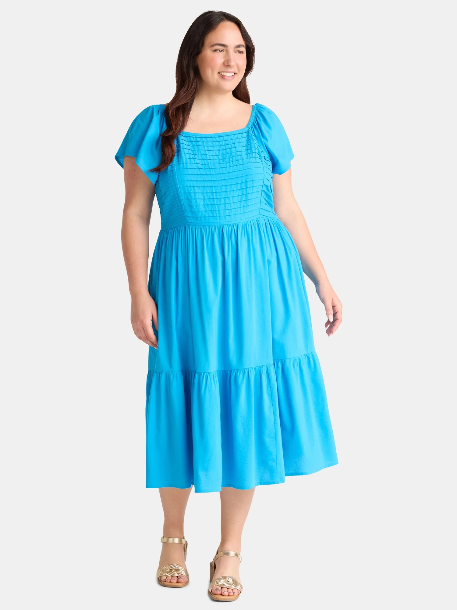 Terra & Sky Women's Plus Flutter Sleeve Midi Dress, Sizes 0X-5X | Walmart (US)