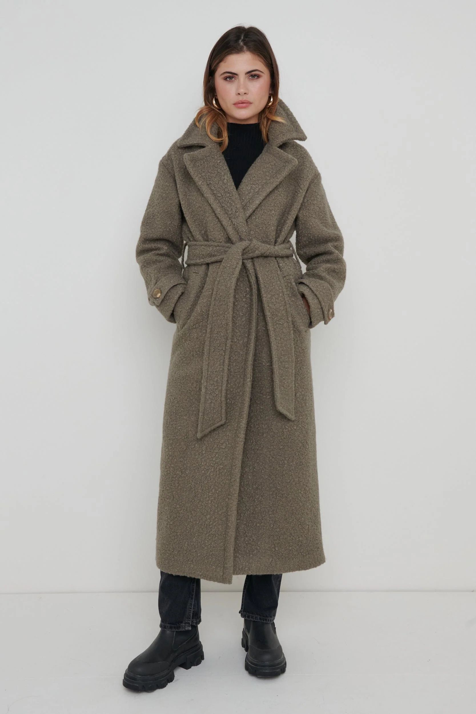 Grayson Boucle Oversized Coat - Taupe | Pretty Lavish (UK)