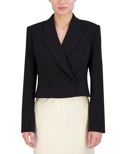 BCBGMAXAZRIA Women's Long Sleeve V Neck Cropped Blazer, Black | Amazon (US)