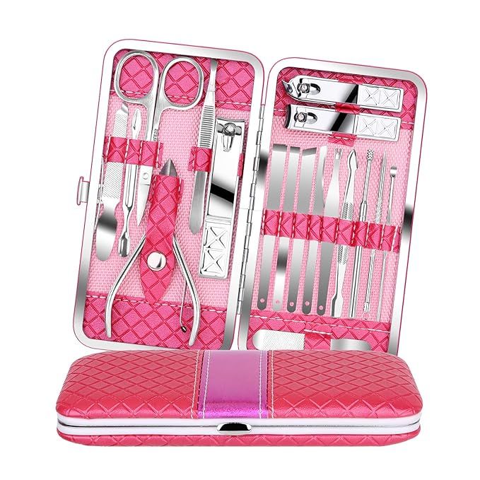 Amazon.com : Teamkio 18pcs Manicure Set Pedicure Nail Clippers Set Travel Hygiene Kit Stainless S... | Amazon (US)