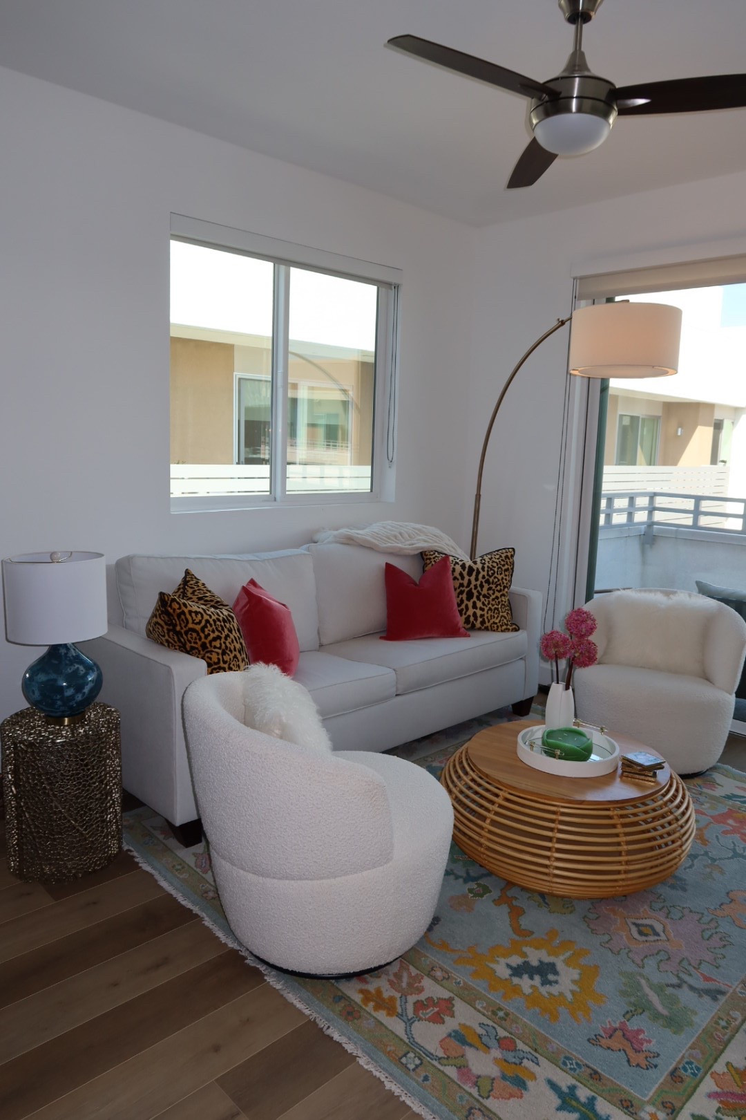 Living room reveal! I went with cream and pops of color for girly touches 💅 Couch is Cameron Sleeper Sofa from pottery barn and I did the queen.. it’s AMAZING for guests. Chairs are Castlery but linked similar ones from Amazon. The rug is “Arden Bright” from Loom & Co - worth every penny. Coffee table is old and from Castlery but linked similar ones 🫶 

#LTKHome #LTKSaleAlert