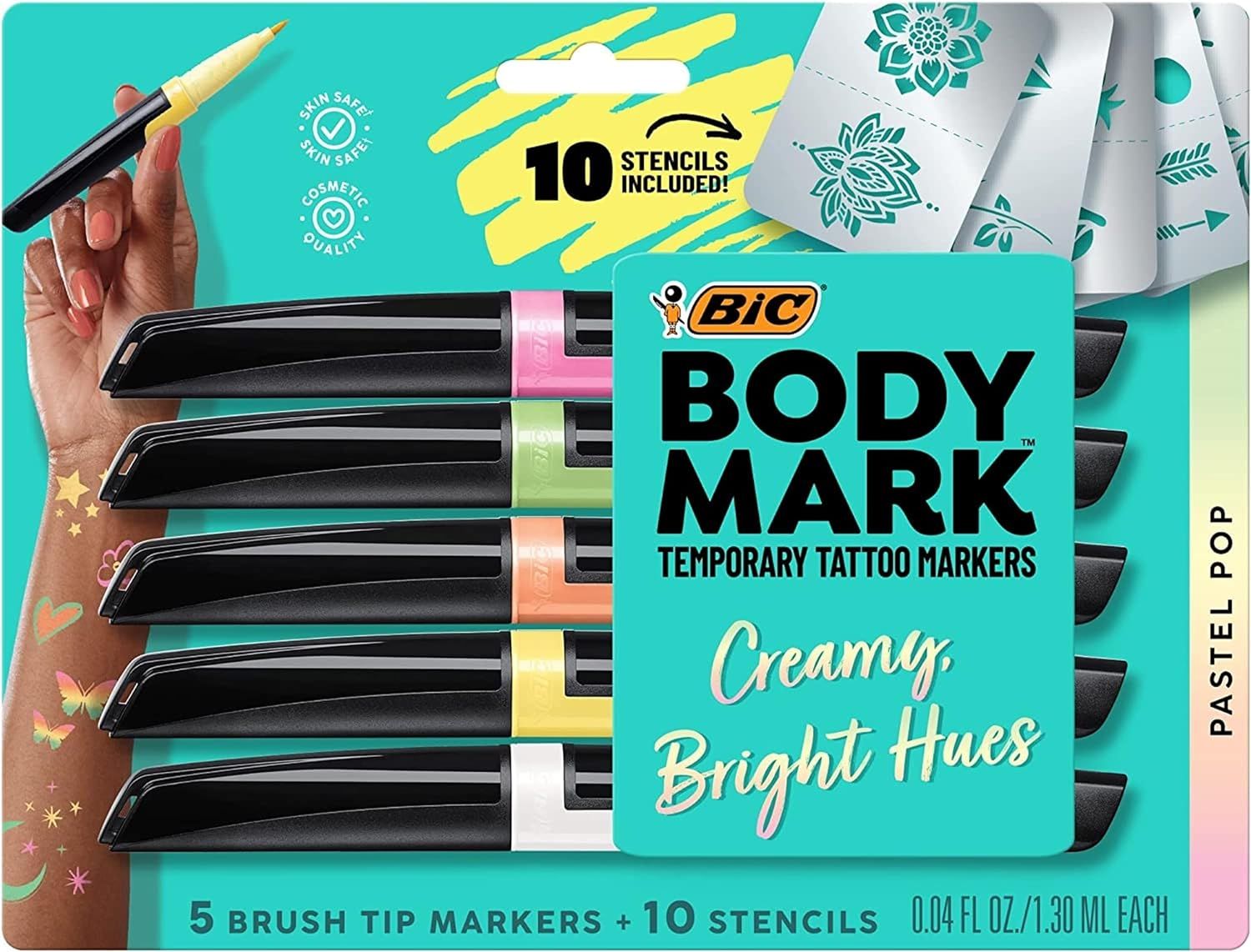 BIC BodyMark Body Art Markers, Pastel Pop, Flexible Brush Tip, 5-Count Pack of Assorted Colors, S... | Amazon (US)