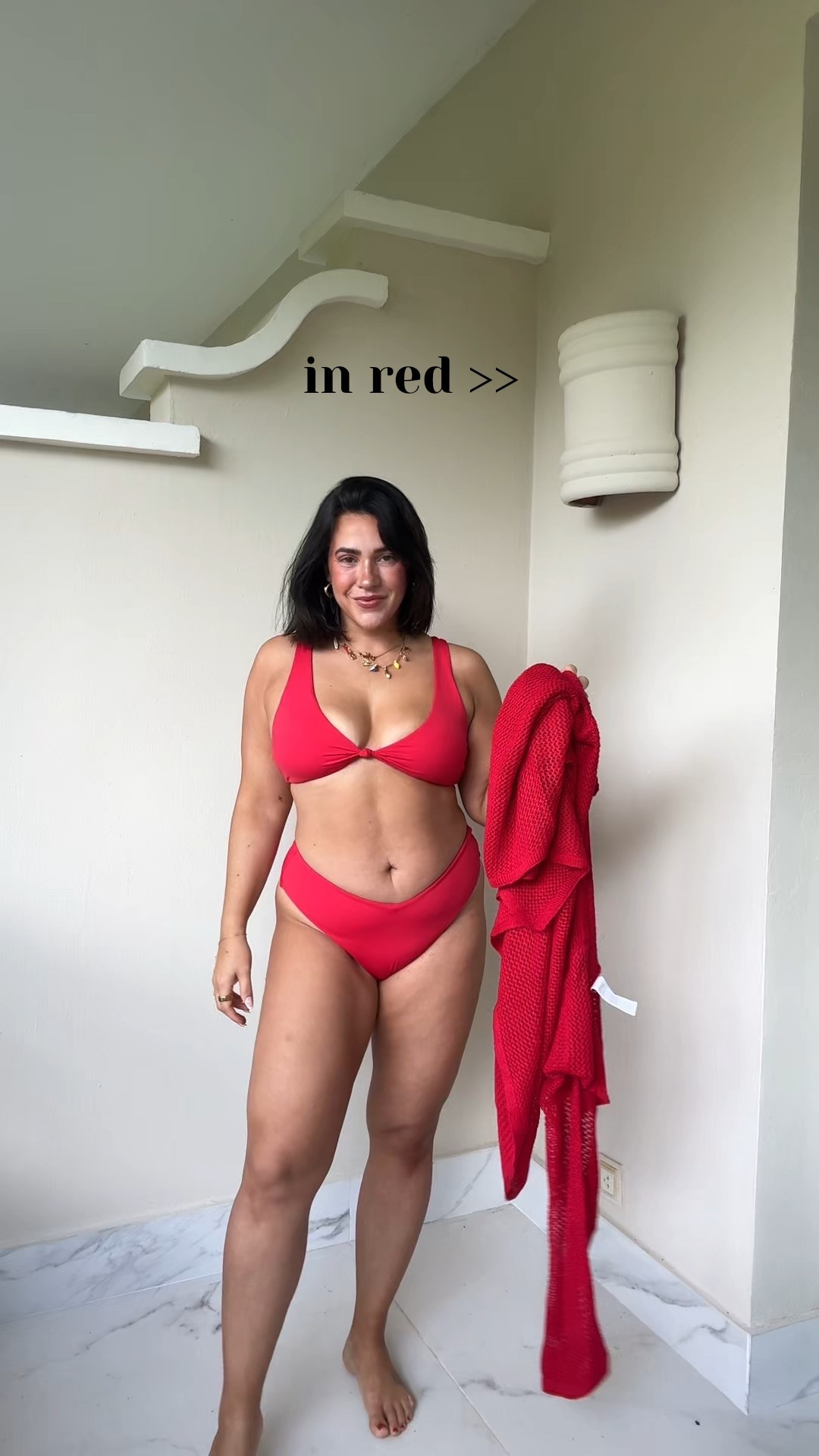 Red swimsuit XL
swim cover L

resort wear 
Beach wear 
Swimsuit 
Bikini 
Cheeky bottoms 
Swim
Cover up 
Midsize 
Tropical vacation 

#LTKMidsize #LTKFestival #LTKSwim