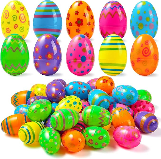 JOYIN 72PCS 2.3" Printed Empty Plastic Eggs, Bright Colorful Plastic Eggs Bulks for Festival Hunt... | Amazon (US)