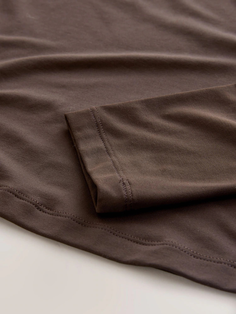 Chocolate Brown Soft Touch Slinky Nylon Crew Neck Long Sleeve Top | Next EU