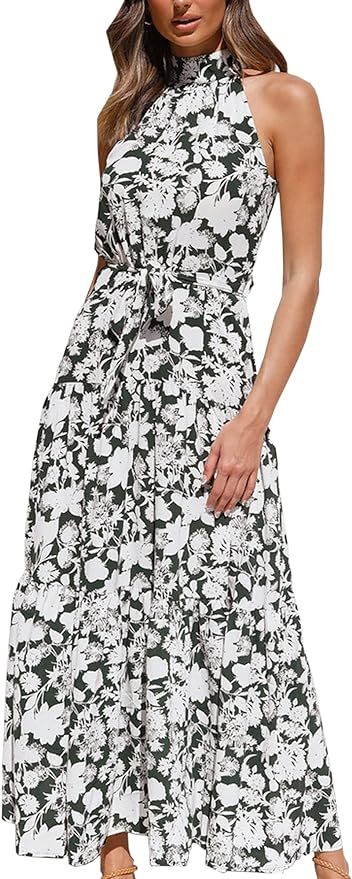 ECOWISH Womens Summer Dresses 2023 Boho Floral Maxi Sun Dress Halter Neck Flowy Party Prom Dresse... | Amazon (US)