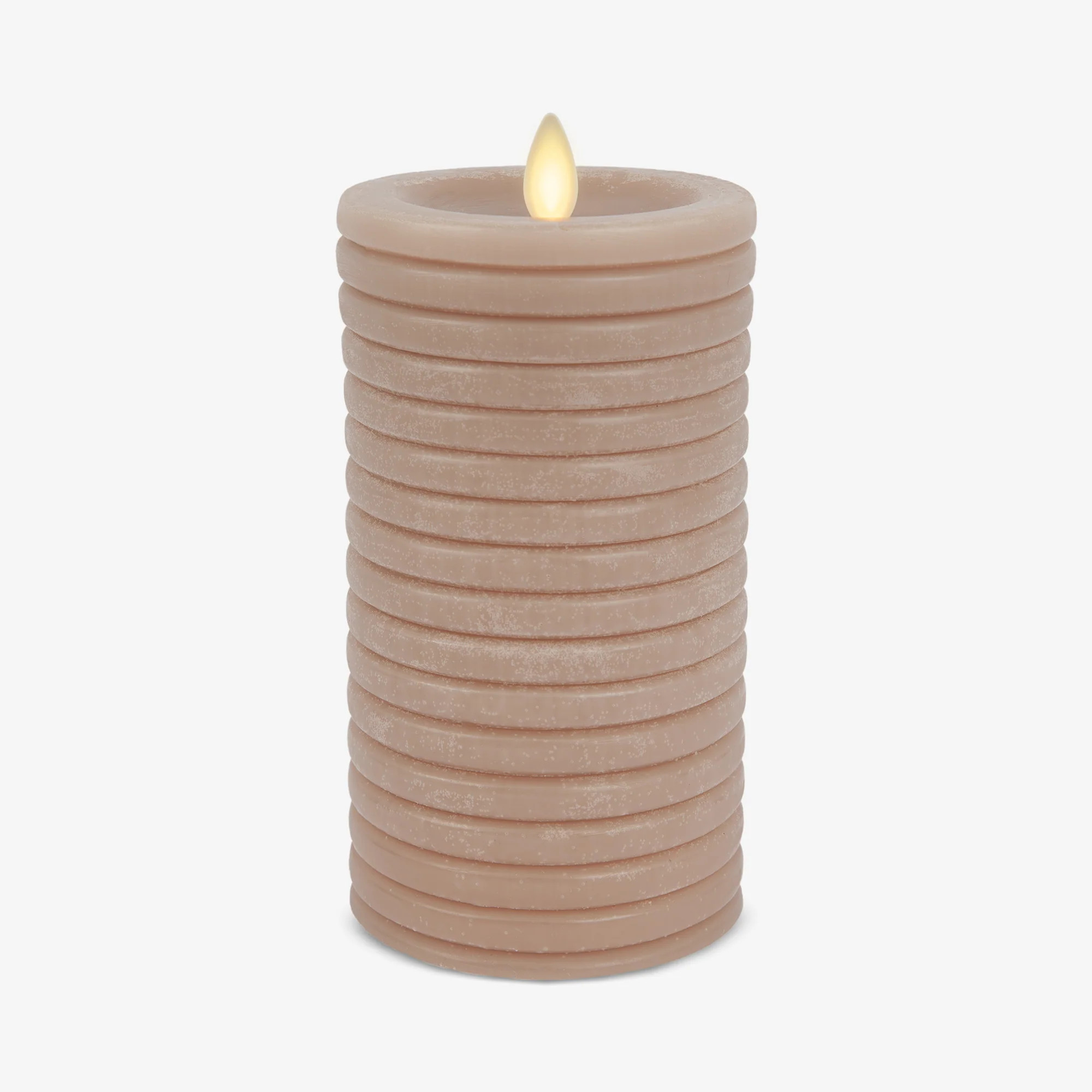 Timeless Taupe Chalky Ribbed Flameless Candle Pillar | Luminara