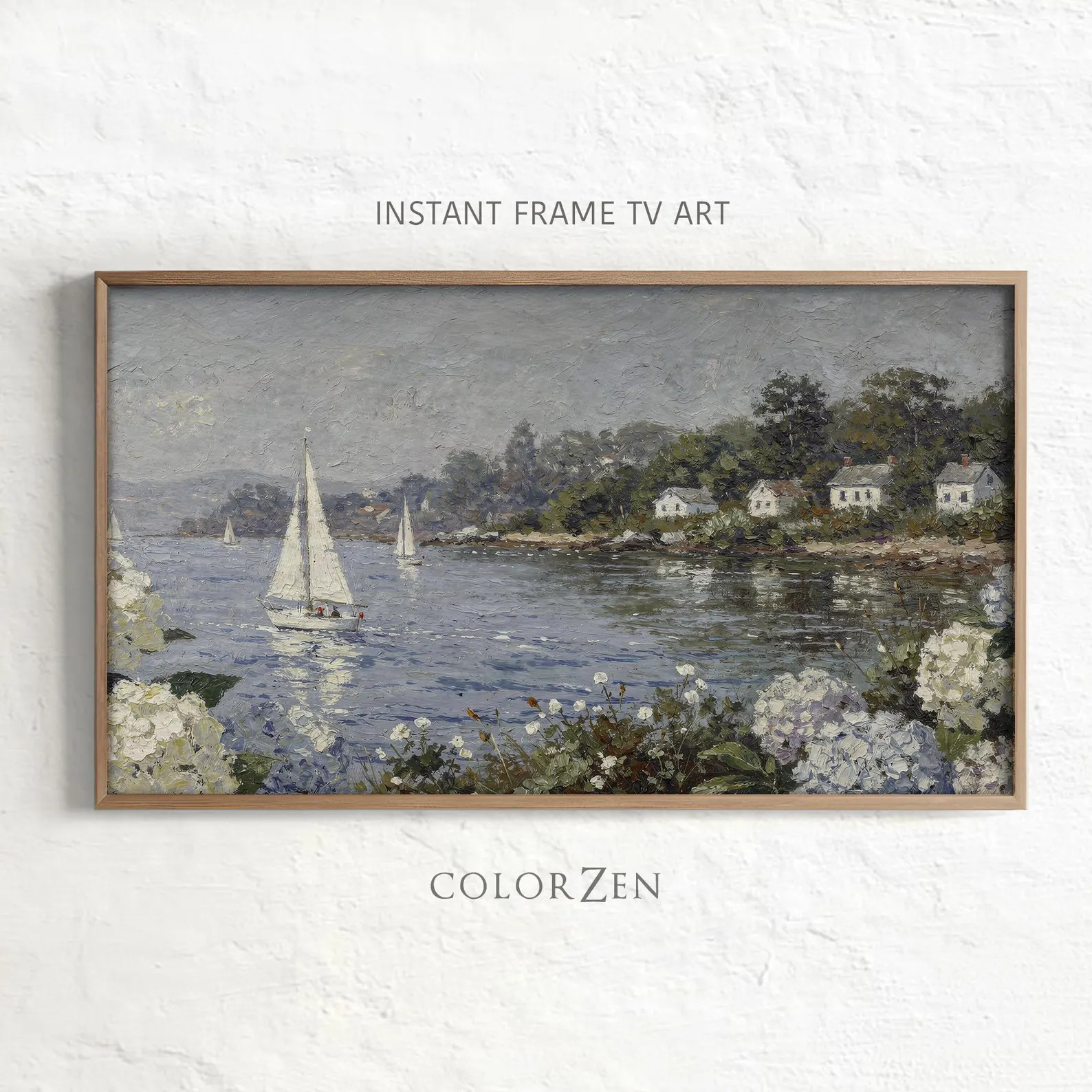 Moody Hamptons Sailboat Hydrangeas Frame TV Art, Moody Nautical Ocean Painting, Spring Summer Cot... | Etsy (Global)