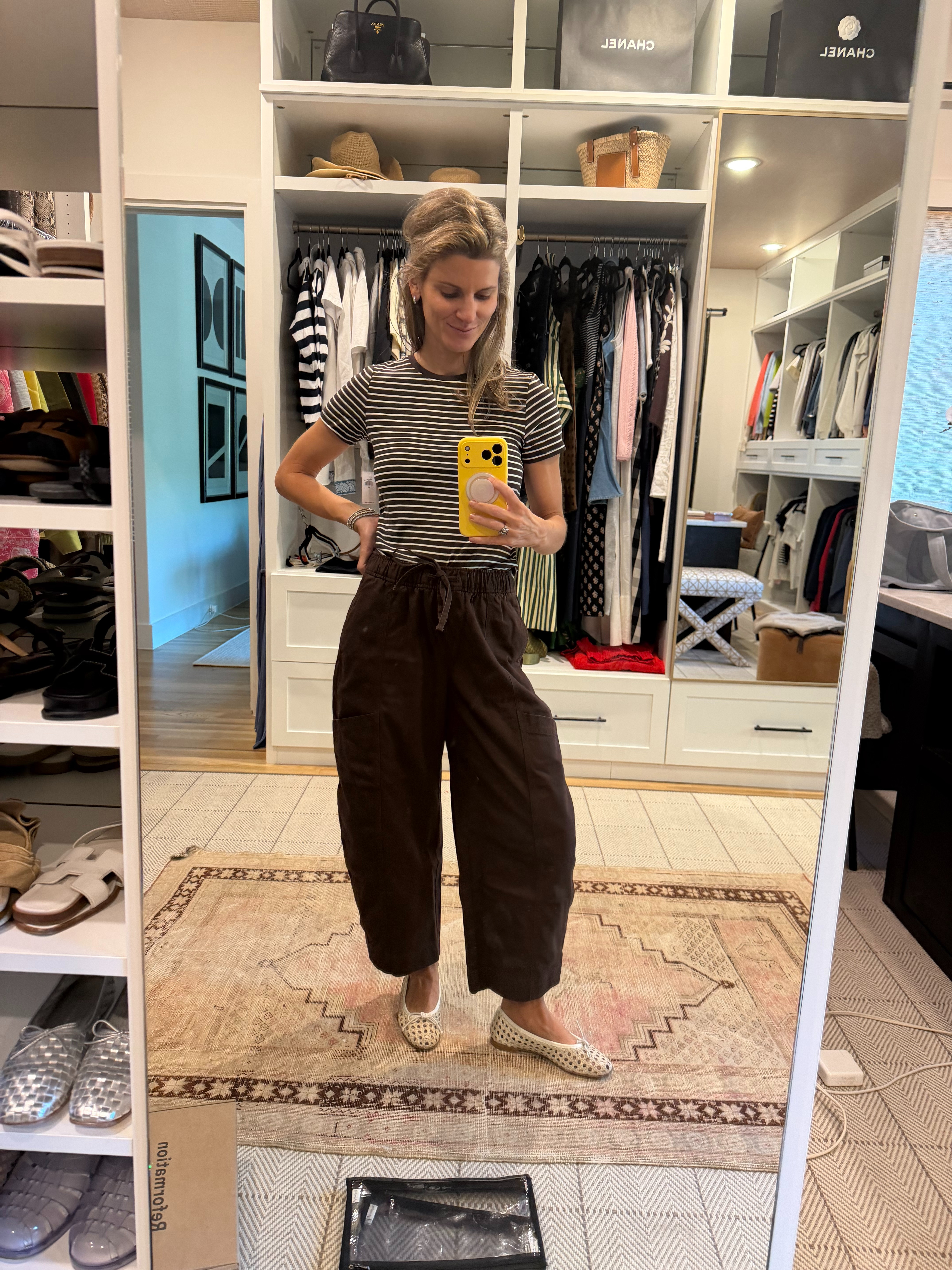 Old Navy Barrel pants and striped tee! I got petit length in pants 

 