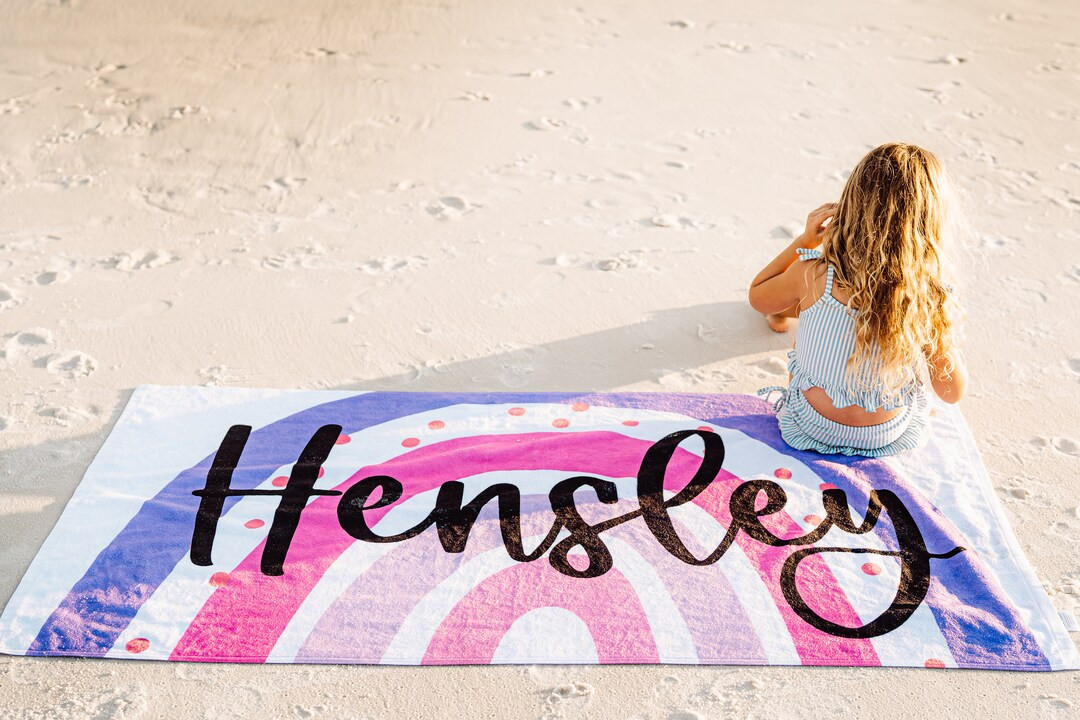 Rainbow Girl Beach Towel - Rainbow Towel - Kid Pool Towel - Rainbow Pool Towel with Name - Kid Su... | Etsy (US)