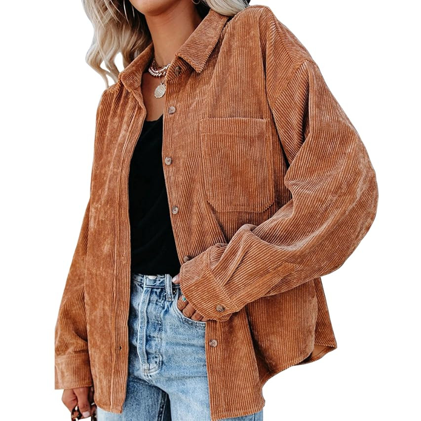 Tanming Womens Corduroy Shirts Oversized Button Down Long Sleeve Overshirts Blouse Tops | Amazon (US)