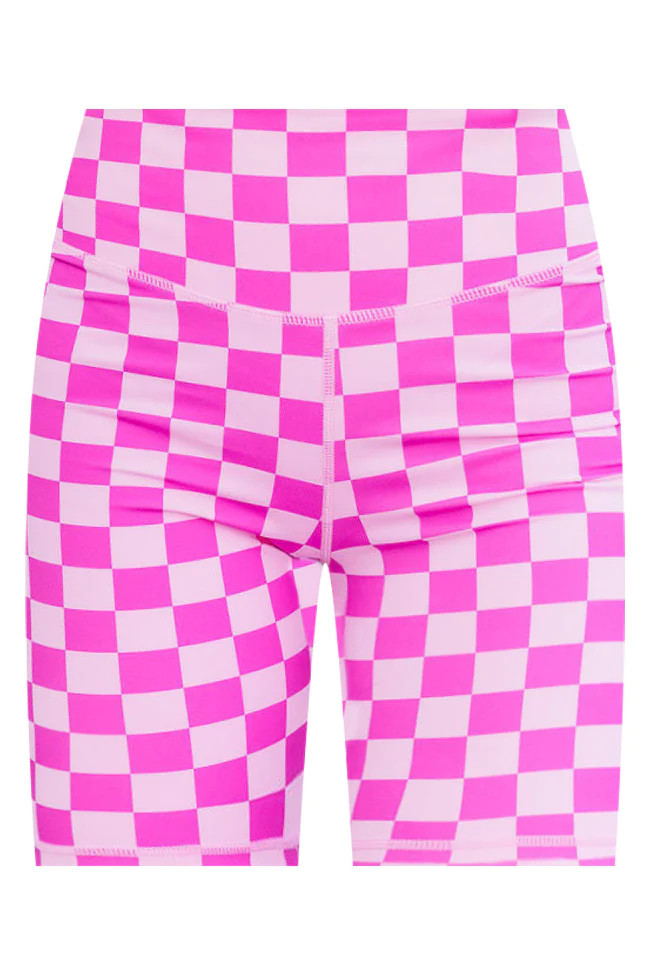 No Backing Down Pink Checkered Biker Shorts | Pink Lily