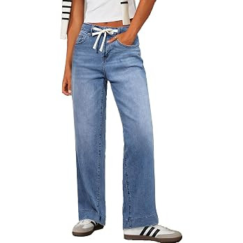 SIDEFEEL Women Wide Leg Jeans High Waisted Stretchy Baggy Trendy 2026 Femme Chic Drawstring Denim... | Amazon (CA)