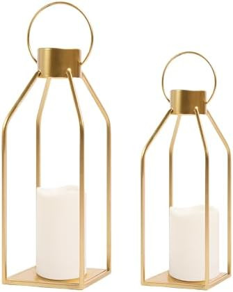 HPC Decor Modern Farmhouse Lantern Decor- Gold Metal Candle Lanterns for Christmas- Lanterns Deco... | Amazon (US)