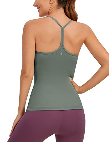 CRZ YOGA Butterluxe Womens Racerback Tank Top with Built in Bra - Spaghetti Thin Strap Padded Workout Slim Yoga Camisole Grey Sage X-Large | Amazon (US)