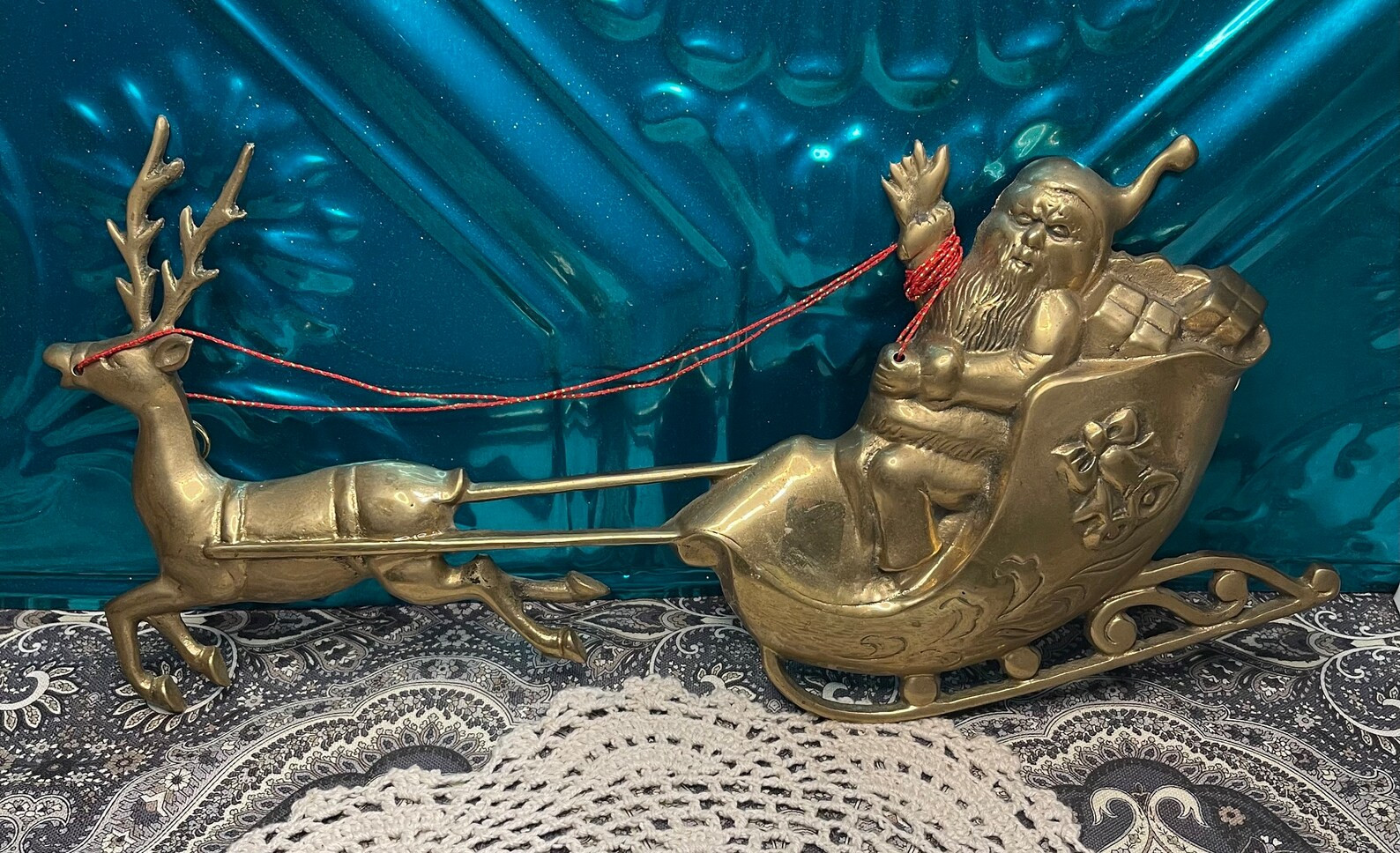 Vintage Heavy Brass Reindeer and Sleigh Wall Decor - Etsy | Etsy (US)