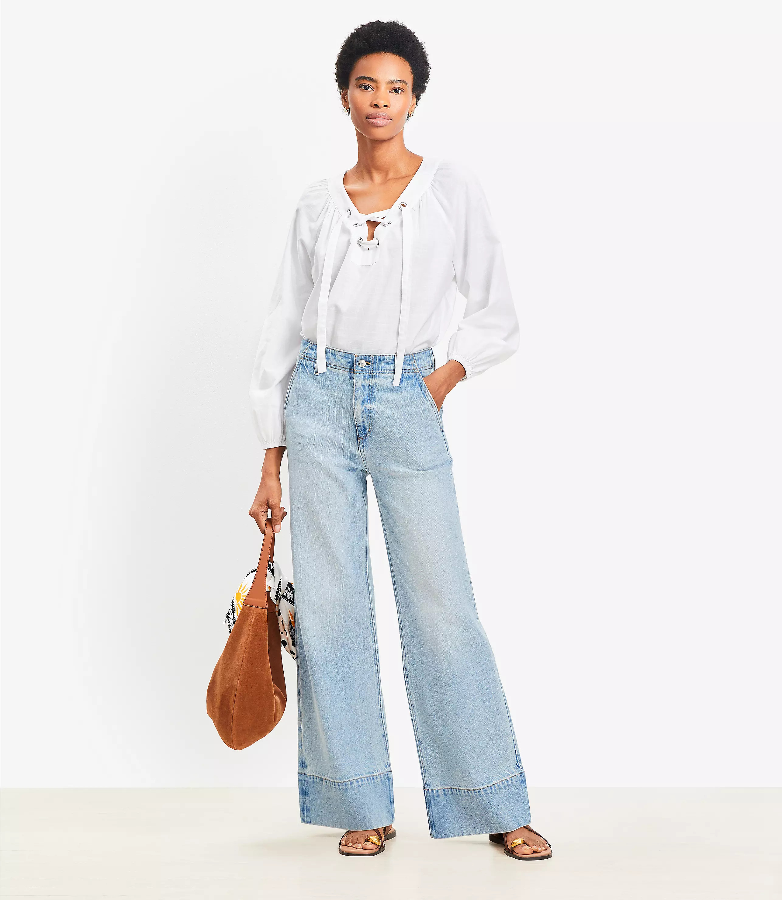 Petite High Rise Wide Leg Jeans in Vintage Light Indigo Wash | LOFT