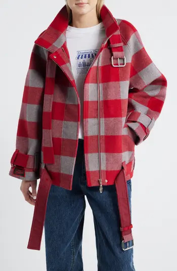 Polly Water Resistant Buffalo Check Wool Blend Jacket | Nordstrom