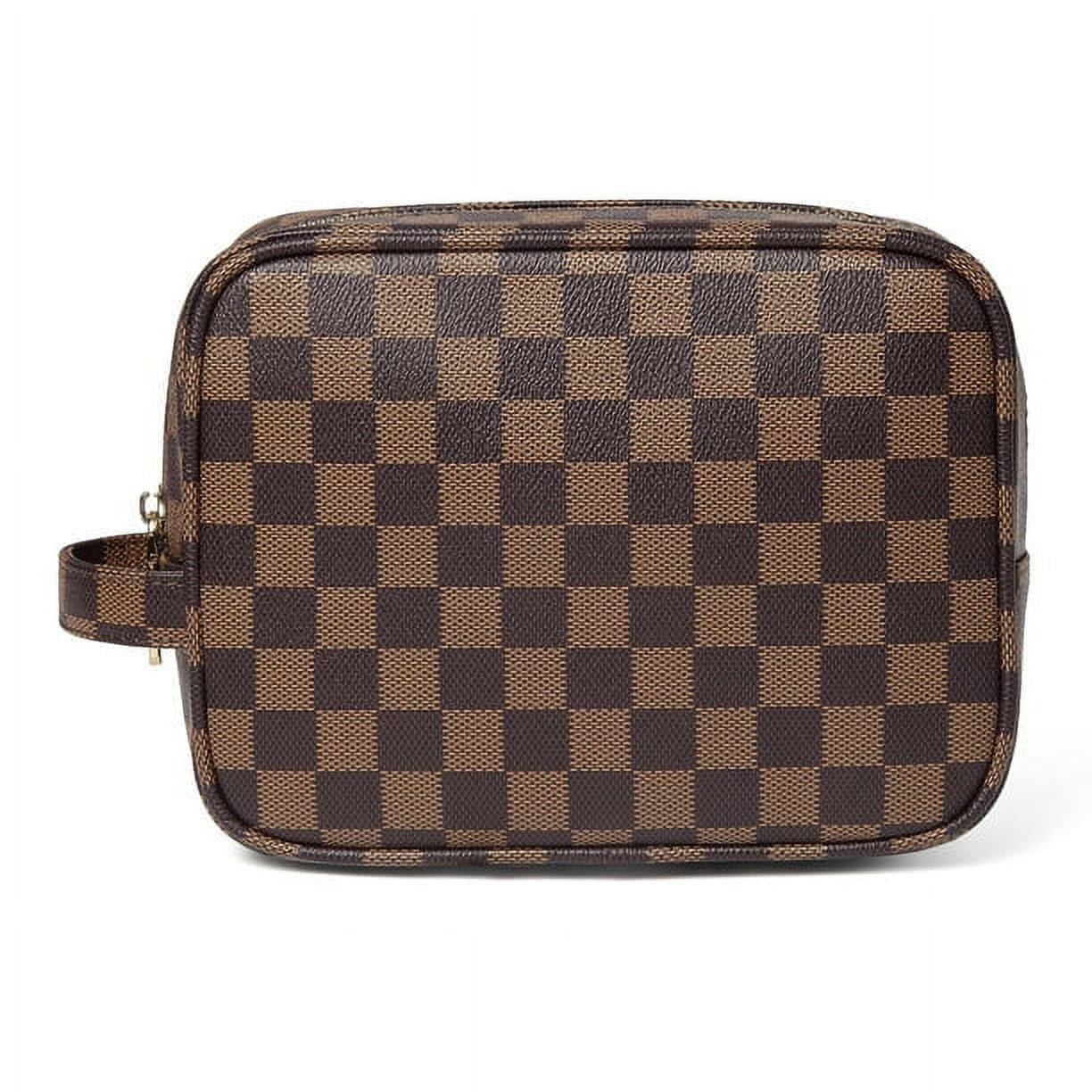 Daisy Rose Cosmetic Toiletry Bag PU Vegan Leather Travel Bag for Women - Brown Checkered - Walmar... | Walmart (US)