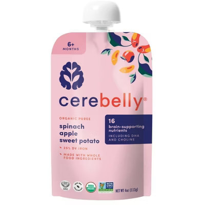 Cerebelly Organic Spinach, Apple & Sweet Potato Baby Food Pouch - 4oz: Age 5+ Months, 2nd Stage Puree, Gluten-Free Organic | Target