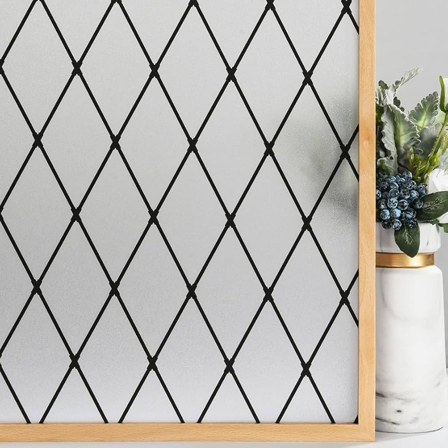 VELIMAX Frosted Black Lattice Window Film Static Cling Window Privacy Films Decorative Glass Viny... | Amazon (US)