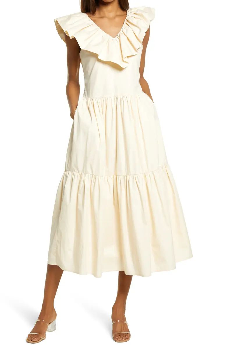 Ruffle V-Neck Cotton Dress | Nordstrom