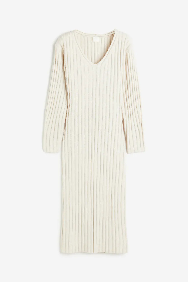 Geripptes Strickkleid - Hellbeige - Ladies | H&M DE | H&M (DE, AT, CH, NL, FI)
