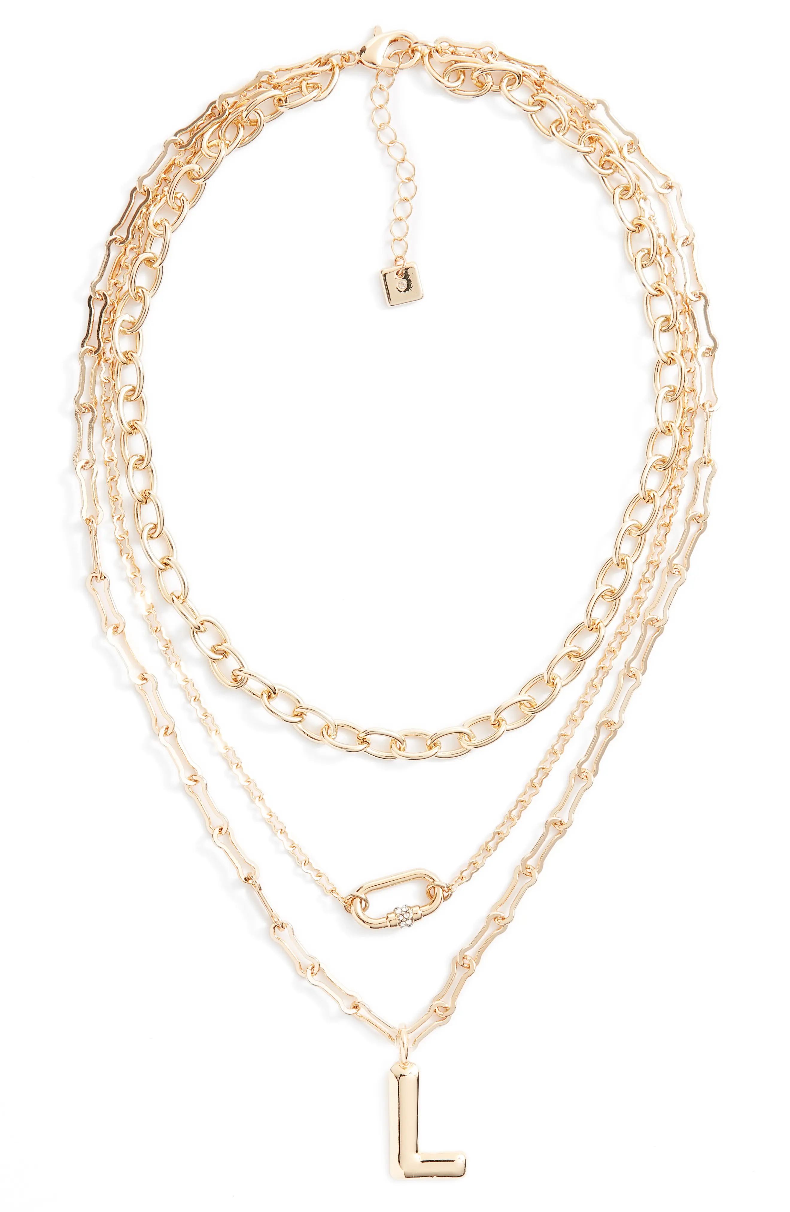 Open Edit Initial Layered Necklace in Gold- L at Nordstrom | Nordstrom