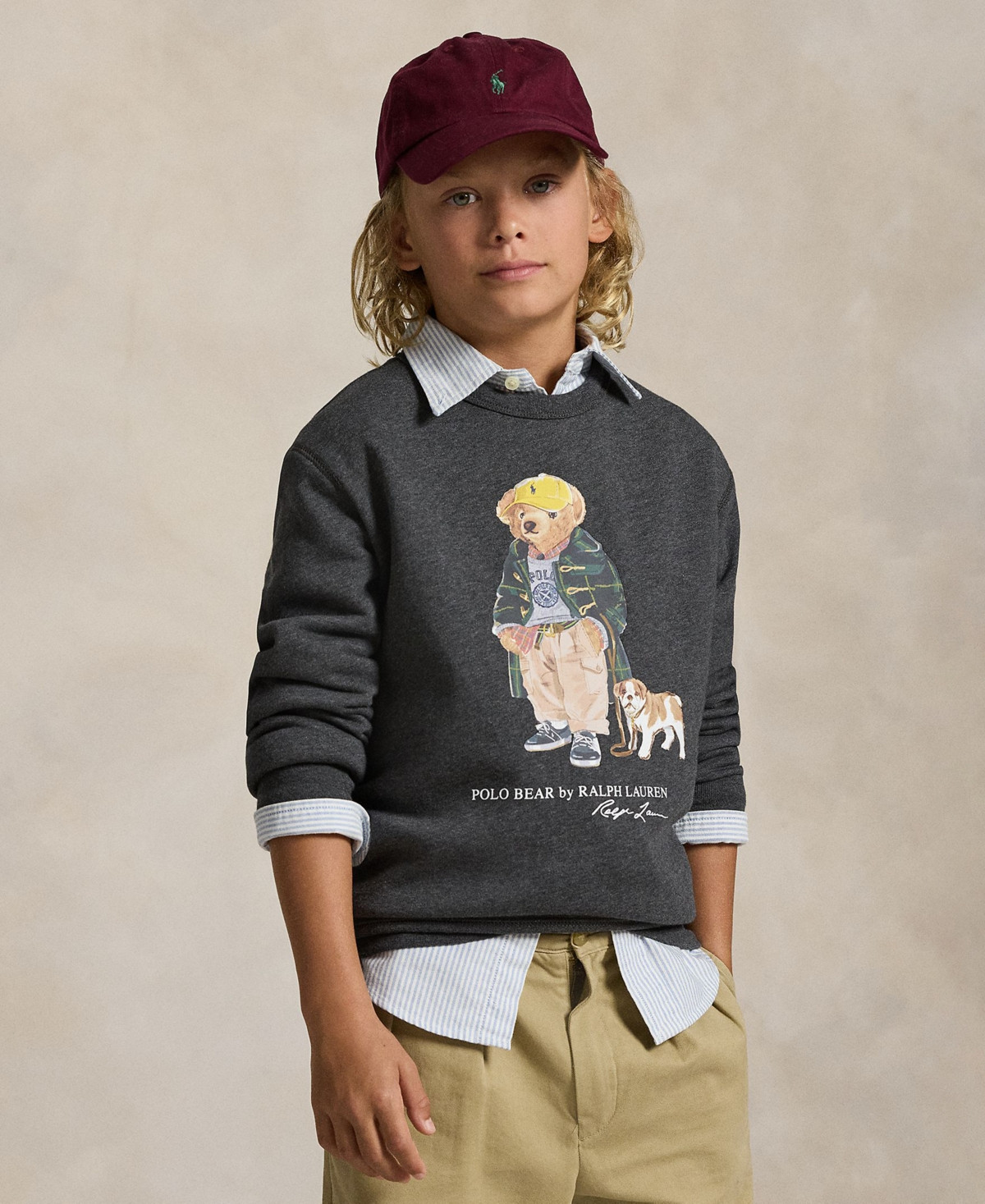 Polo Ralph Lauren Big Boys Polo Bear Heathered Fleece Sweatshirt - Bear windsor heather | Macy's