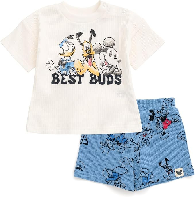 Disney Waffle Knit T-Shirt and Shorts Outfit Set Newborn to Little Kid Sizes (0-3 Months - 5) | Amazon (US)