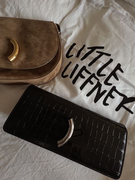 LITTLE LIFFNER BAGS 
Maccheroni Saddle Bag in Chestnut Suede and the Maccheroni Clutch Croc Embossed Black 

#LTKstyletip #LTKitbag #LTKSeasonal