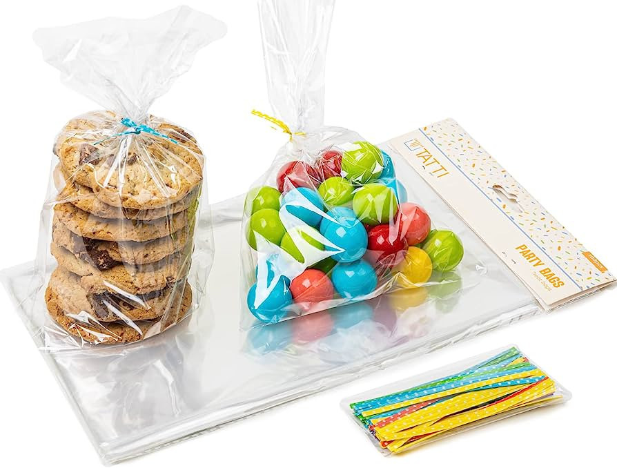 100 Pcs Clear Plastic Cellophane Bags Goodie Bags [6x10] - Party Favor Bags | 4" Twist Ties | Coo... | Amazon (US)