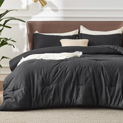 Bedsure Full Comforter Set - Black Soft Bedding for All Seasons, Cationic Dyed Bed Set, 3 Pieces, 1 Full Size Comforter (82"x86") and 2 Pillow Shams (20"x26"+2") | Amazon (US)