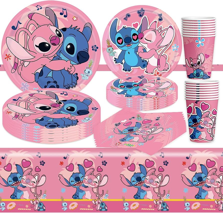 81Pcs Stitch Birthday Decorations, 40 Plates, 20 Napkins 20 Cups and 1 Tablecloth for Stitch Birt... | Amazon (US)
