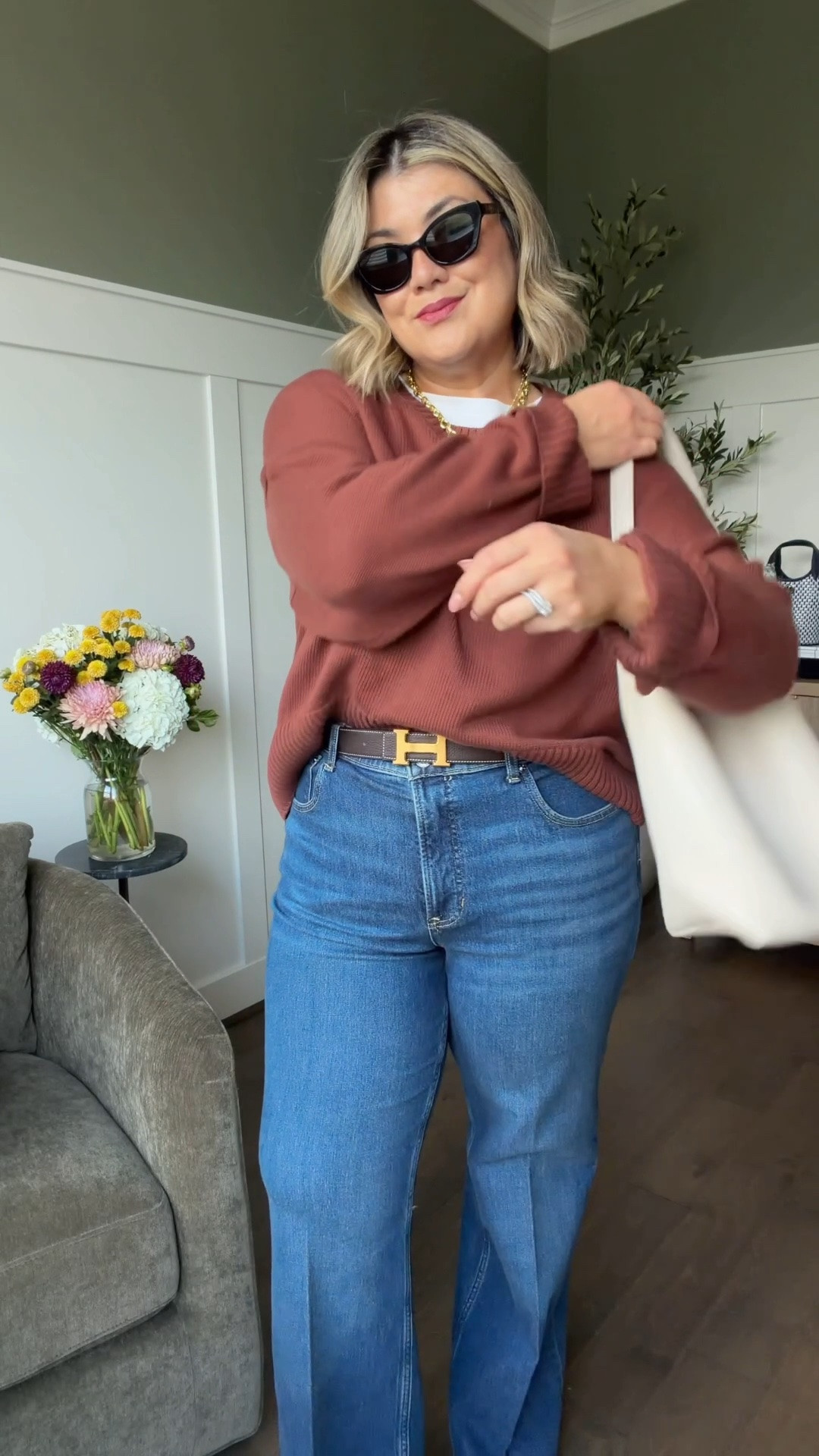 This is most repurchased sweater! Each season new colors drop and I have to restrain myself from buying all of them! There are two new colors that are calling my name!

I wear this in a medium and large. The fit is oversized—if you want a true oversized fit, stay TTS otherwise size down. 

I’m wearing an XL in the jeans—you know these are part of my favorite line! Seriously the best stretchy yet structured denim!

#LTKootd #LTKOver40 #LTKMidsize