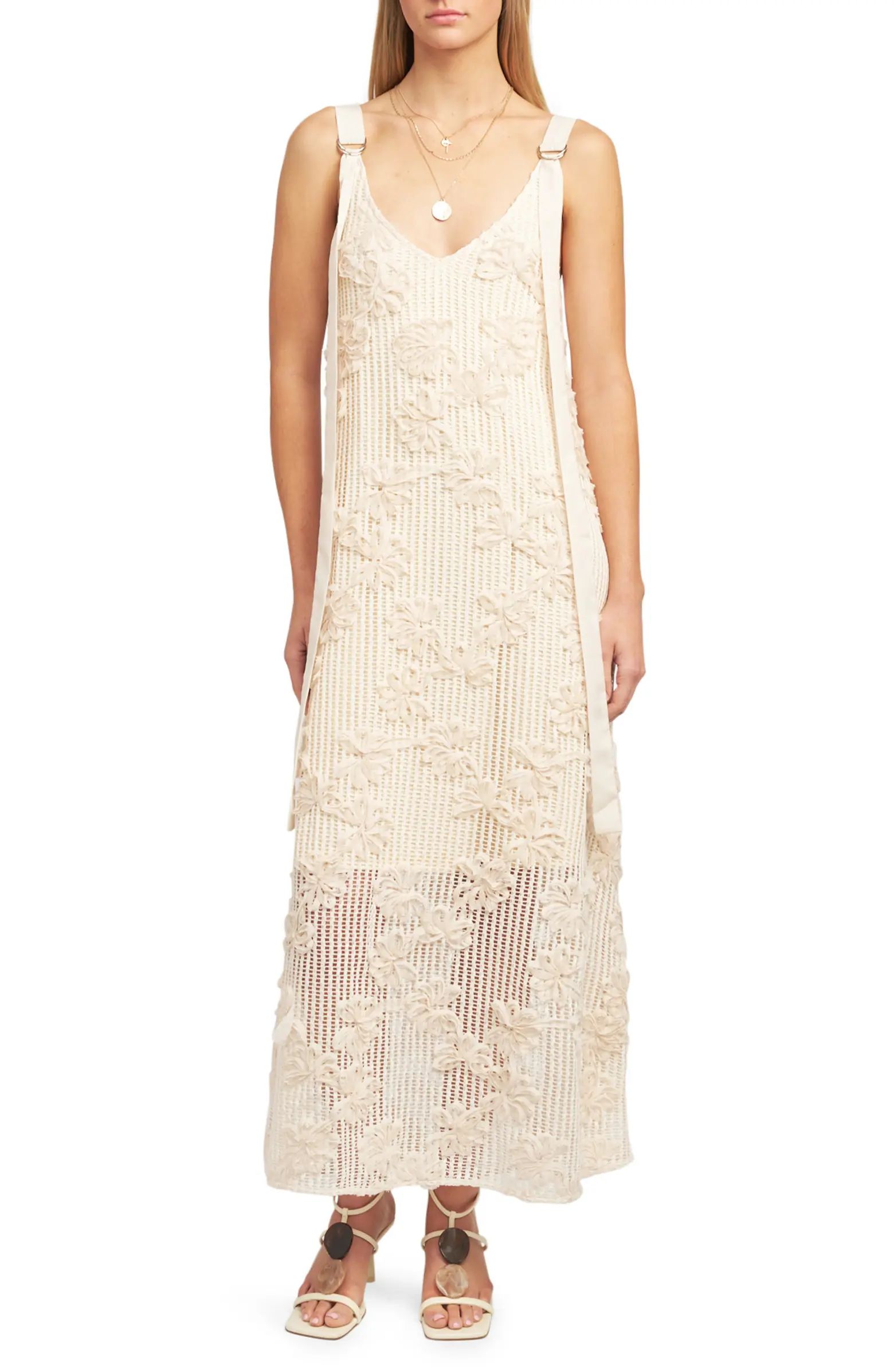 Reese Floral Appliqué Open Stitch Maxi Dress | Nordstrom