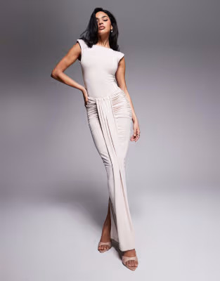 Wanderdoll Nara sculpting second skin drape front maxi skirt in cream - part of a set | ASOS (Global)