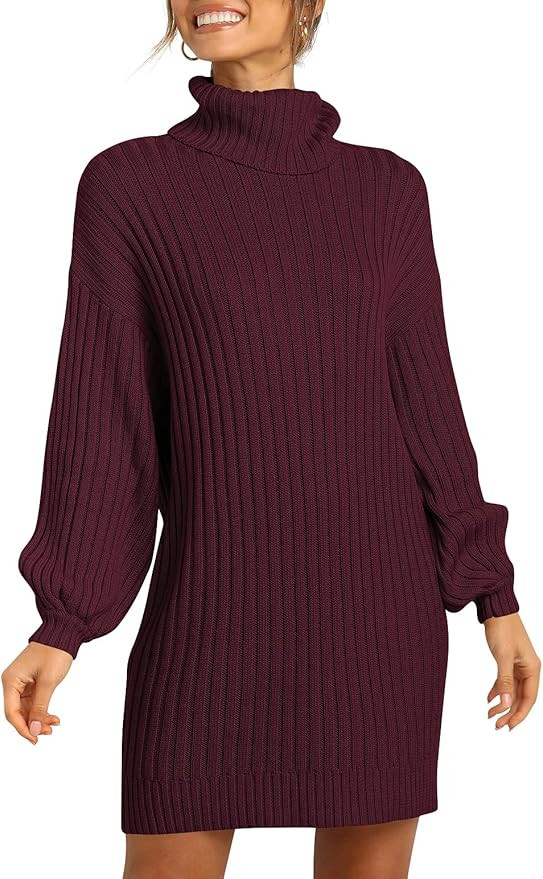 ANRABESS Women Turtleneck Long Lantern Sleeve Casual Loose Oversized Sweater Dress Soft Winter Pu... | Amazon (US)