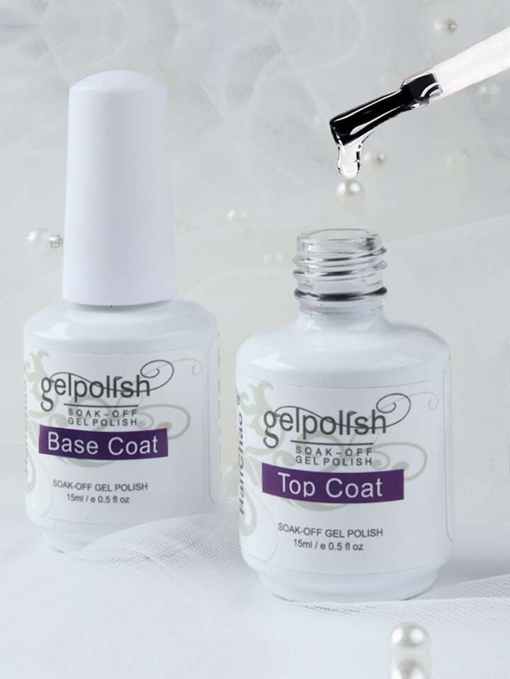 2pcs 15ml Gel No Wipe Top Coat & Base Coat set , Shine Finish and Long Lasting ,For Home Salon Na... | SHEIN