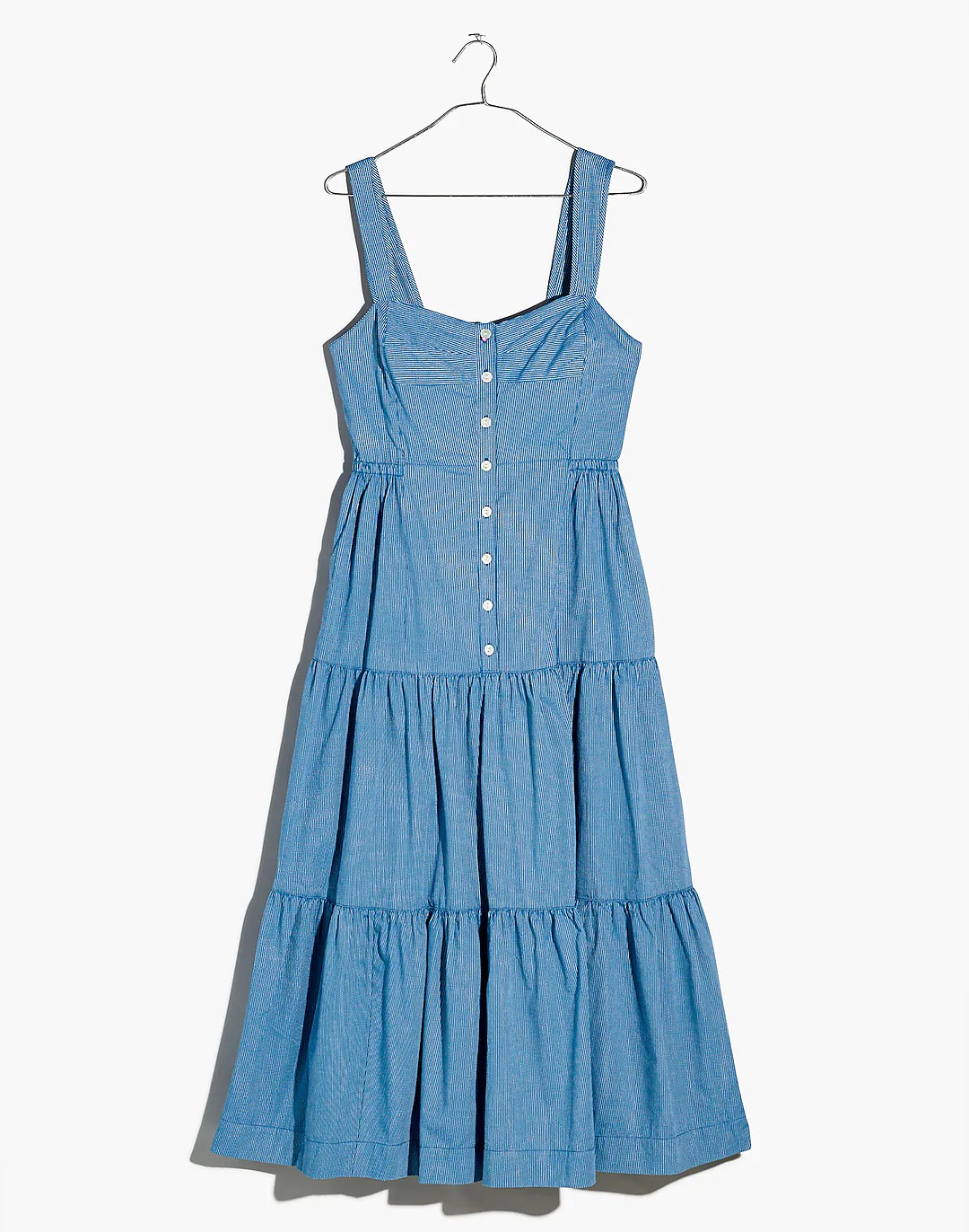 Button-Front Tiered Midi Dress in Stripe | Madewell