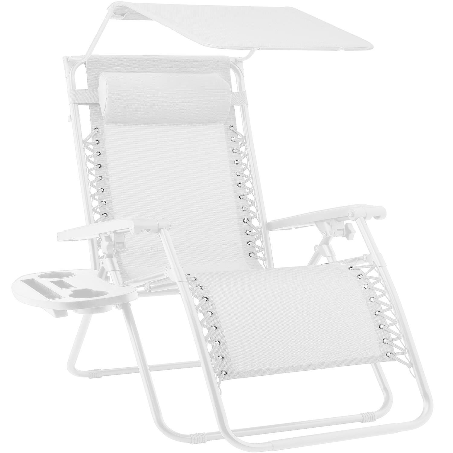 Best Choice Products - Folding Zero Gravity Recliner Patio Lounge Chair w/ Canopy Shade, Headrest, Tray - Snow | Best Buy U.S.