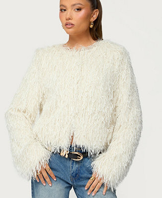 Women's Aleandra Fringed Faux Feather Jacket | Macy's