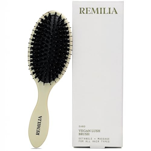 Remilia Hair Vegan Lush Brush - Detangling Hair Brush for All Hair Types, Natural, Straight, Curly, Wet, & Dry Hair - Hair Comb with Vegan Boar Bristles & Soft Ballpoint Tips, Sand | Amazon (US)
